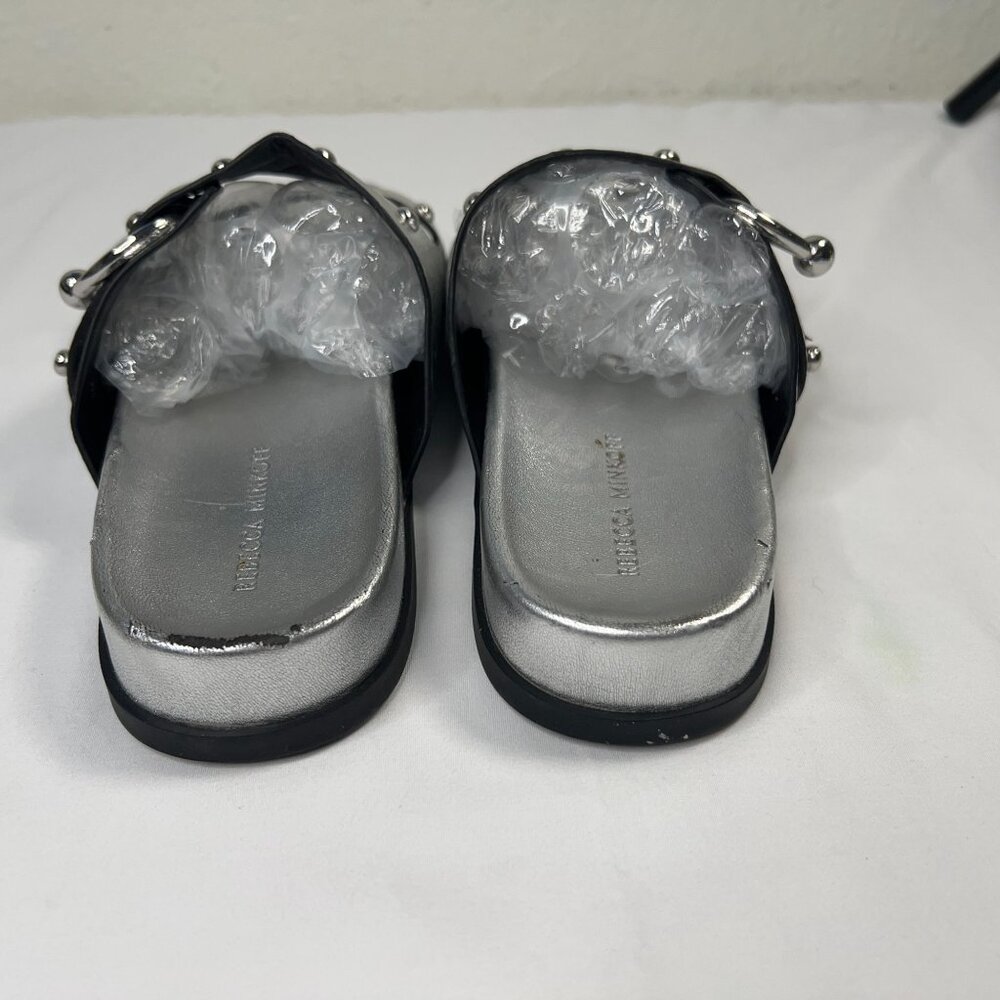 Rebecca Minkoff Vachel Metallic Buckled Slides In Silver Sandals 9 - Picture 6 of 15